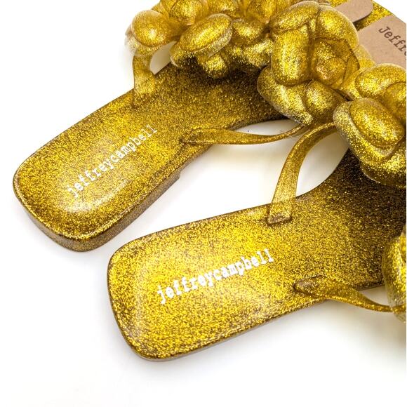 Jeffrey Campbell Fleuris Jelly Flip Flop Thong Sandal Women's Gold Size US8 EU39 - Picture 7 of 7